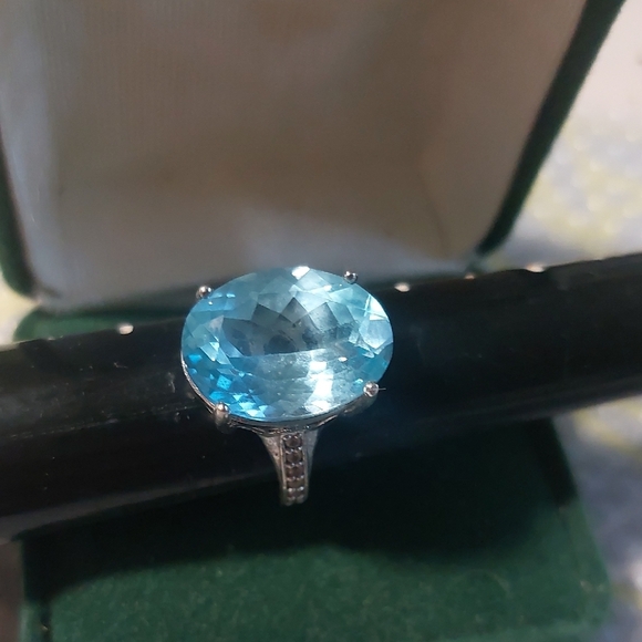 Pandora Elegant Blue Gemstone Ring Sz 9 Humungus! - Picture 11 of 16